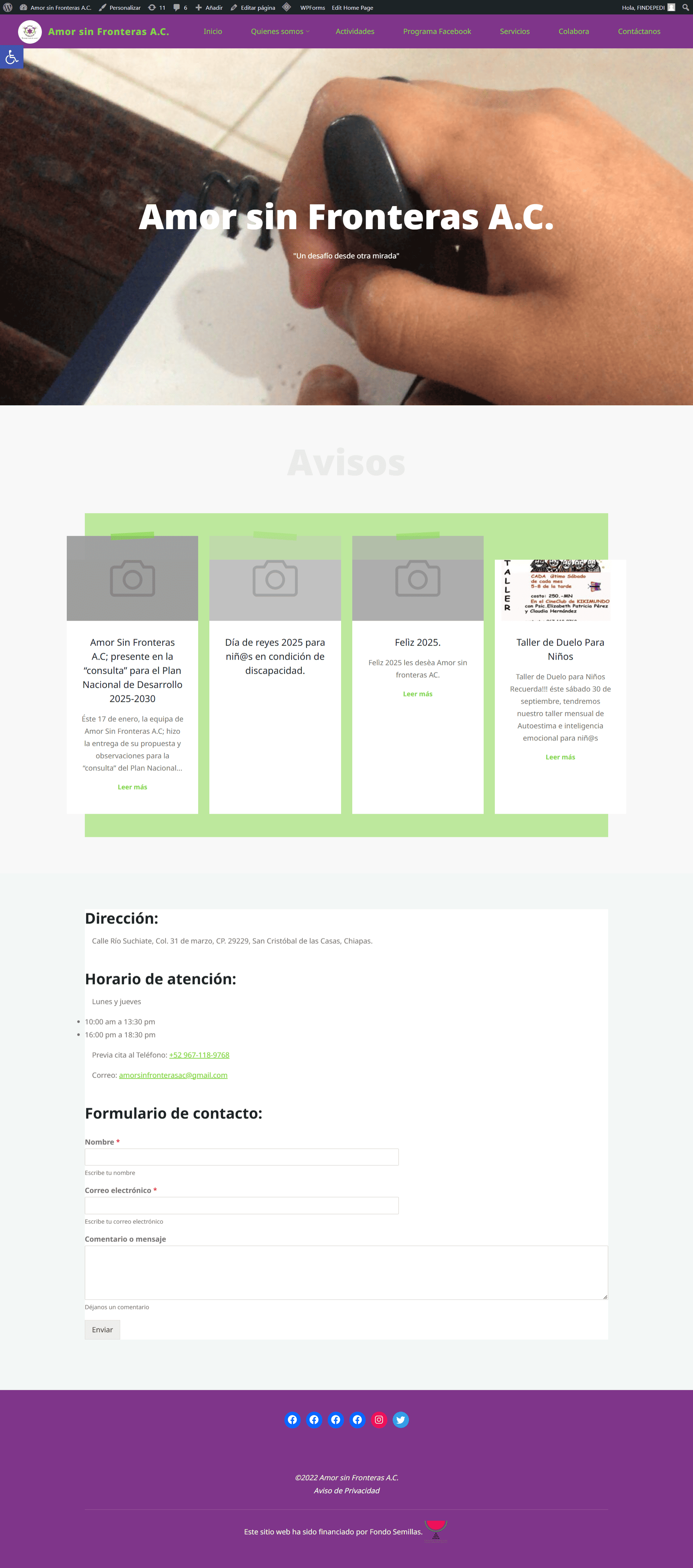Captura de pantalla de la página principal completa del sitio web de amor sin fronteras.